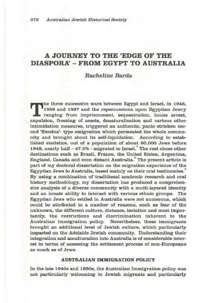 A journey from the 'edge of the diaspora'- from Egypt to Australia