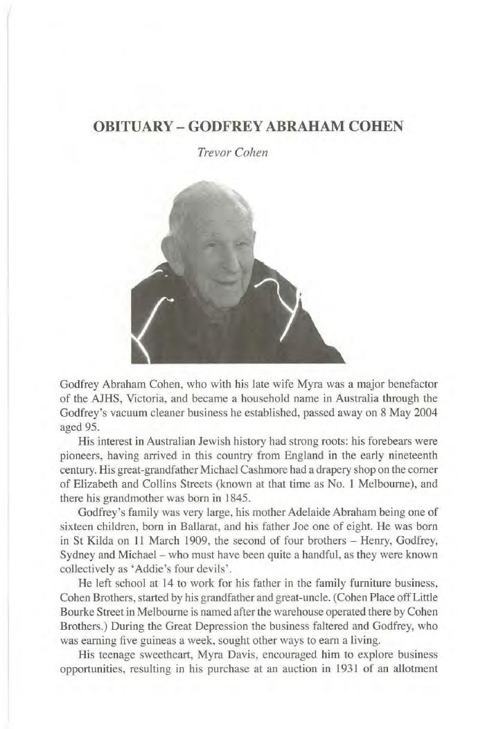 Obituary: Godfret Abraham Cohen