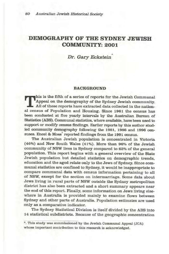 Demography of the Sydney Jewish community, 2001