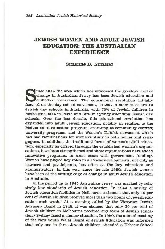 Jewish women and adult Jewish education: the Australian experience