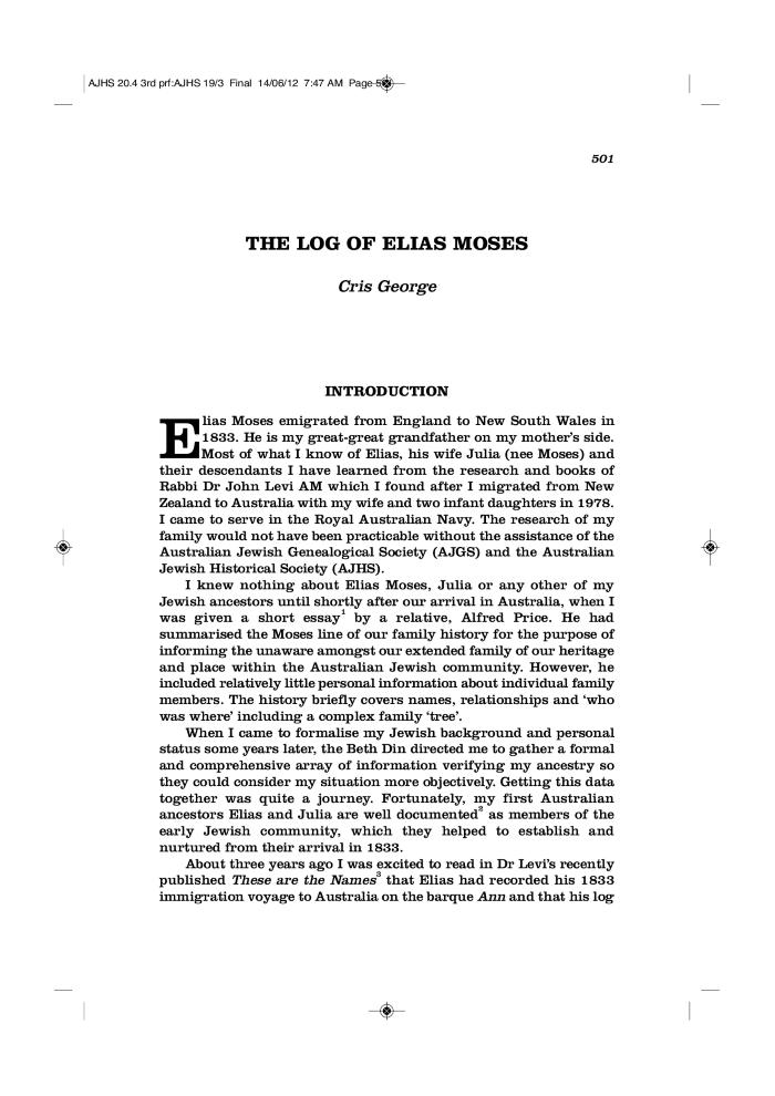 The log of Elias Moss