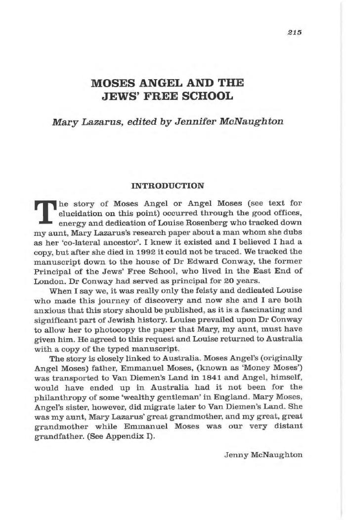 Moses Angel and the Jews' Free School