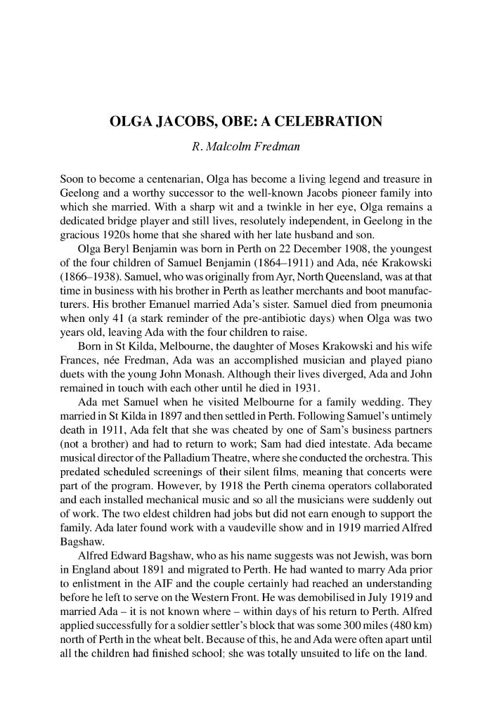 Olga Jacobs, OBE: a celebration