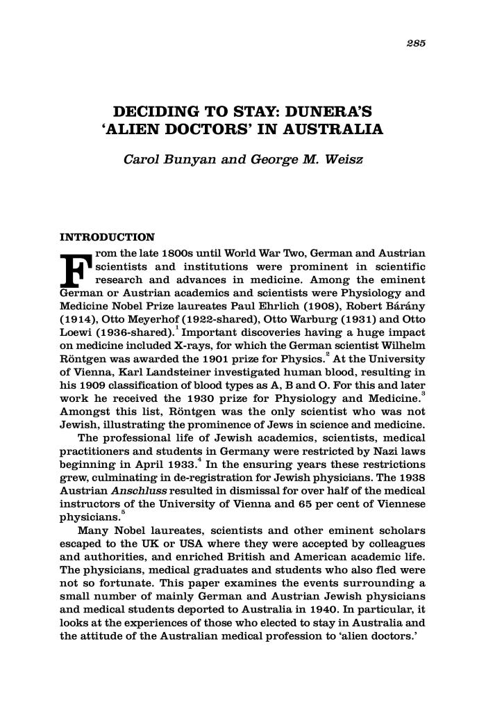 Deciding to stay: Dunera's 'Alien doctors' in Australia