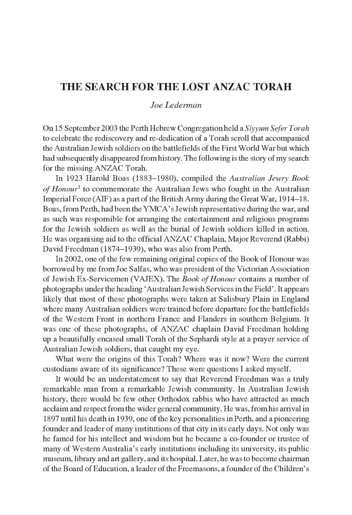 The search for the lost Anzac Torah