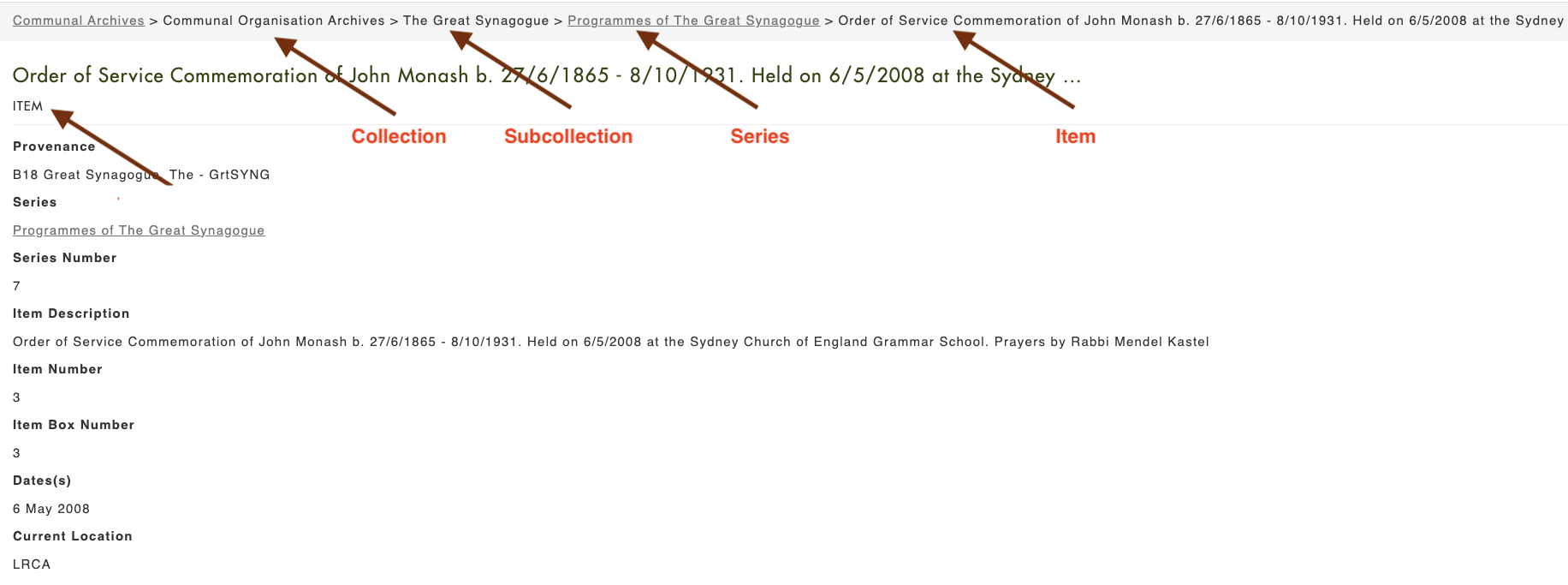 Order of Service Commemoration of John Monash b27/6/1865 - 8/10/1931. Held on 6/5/2008 at the Sydney